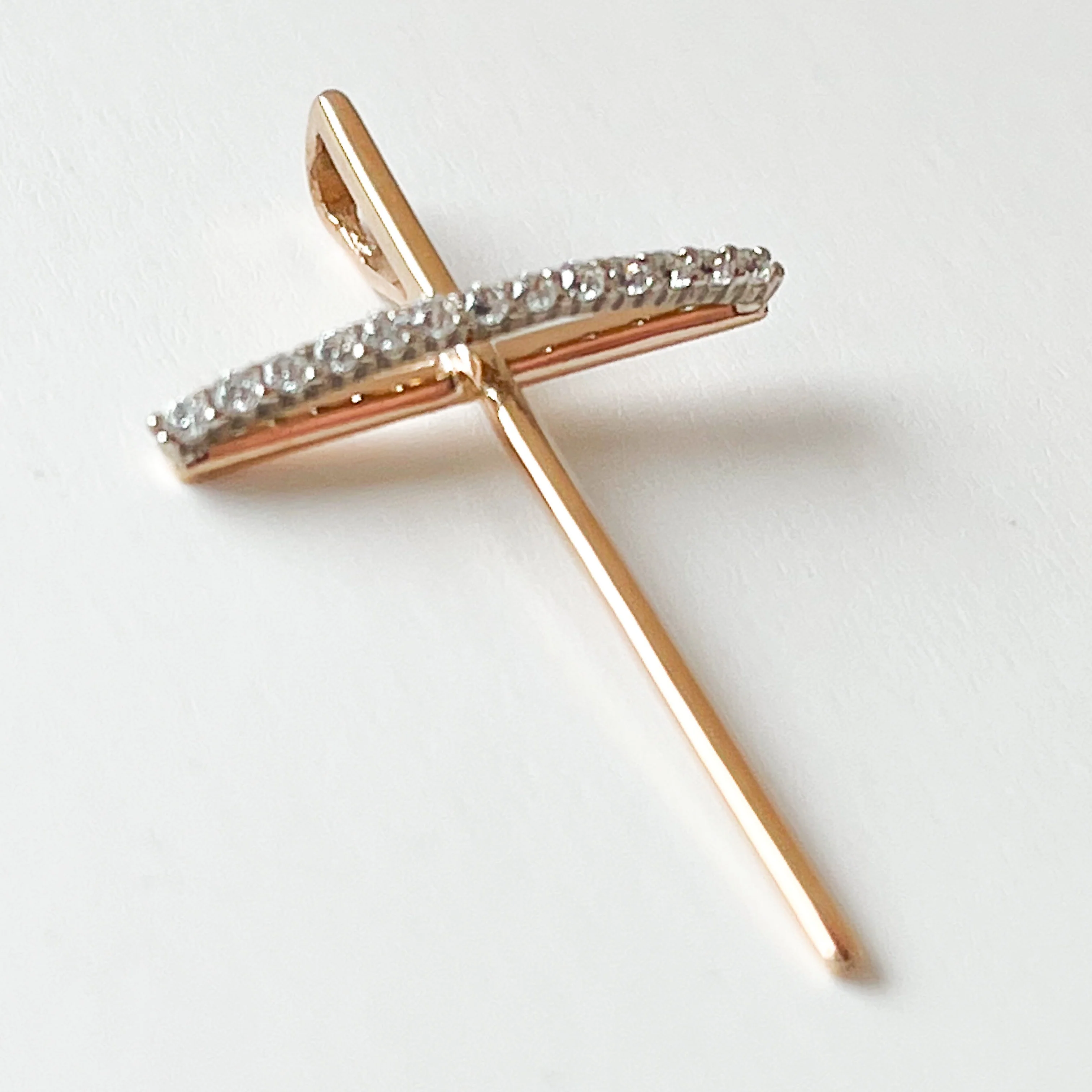 14K/585 Rose Gold Cross with Cubic Zirconia - Image 2