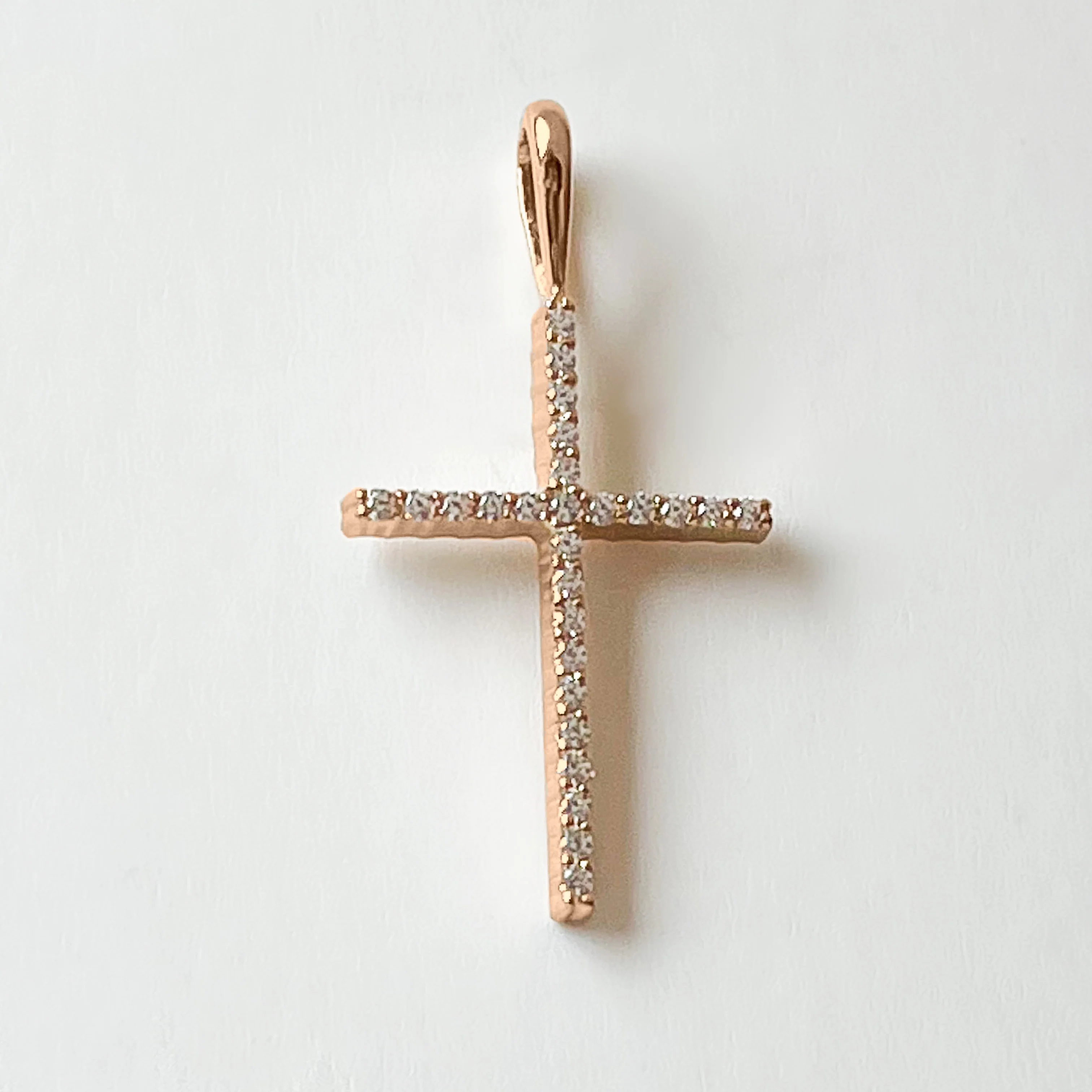 14K/585 Rose Gold Cross with Cubic Zirconia - Image 2