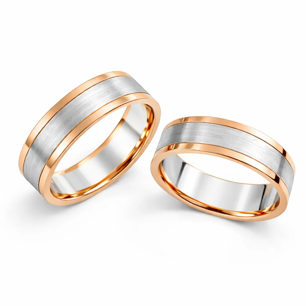 6 mm Wedding Band/Ring in 14K/585 Rose Gold and Matte White Gold