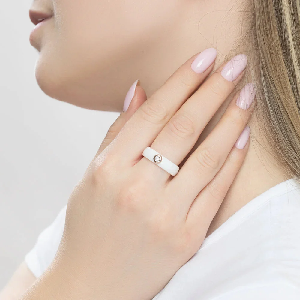Ceramic Ring with Diamond in 14K/585 Rose Gold - Image 3