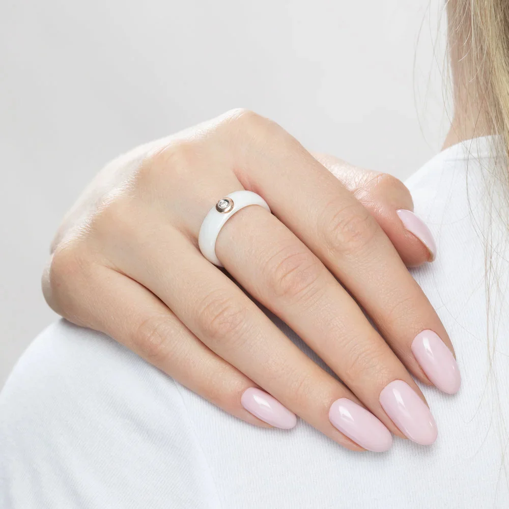 Ceramic Ring with Diamond in 14K/585 Rose Gold - Image 4