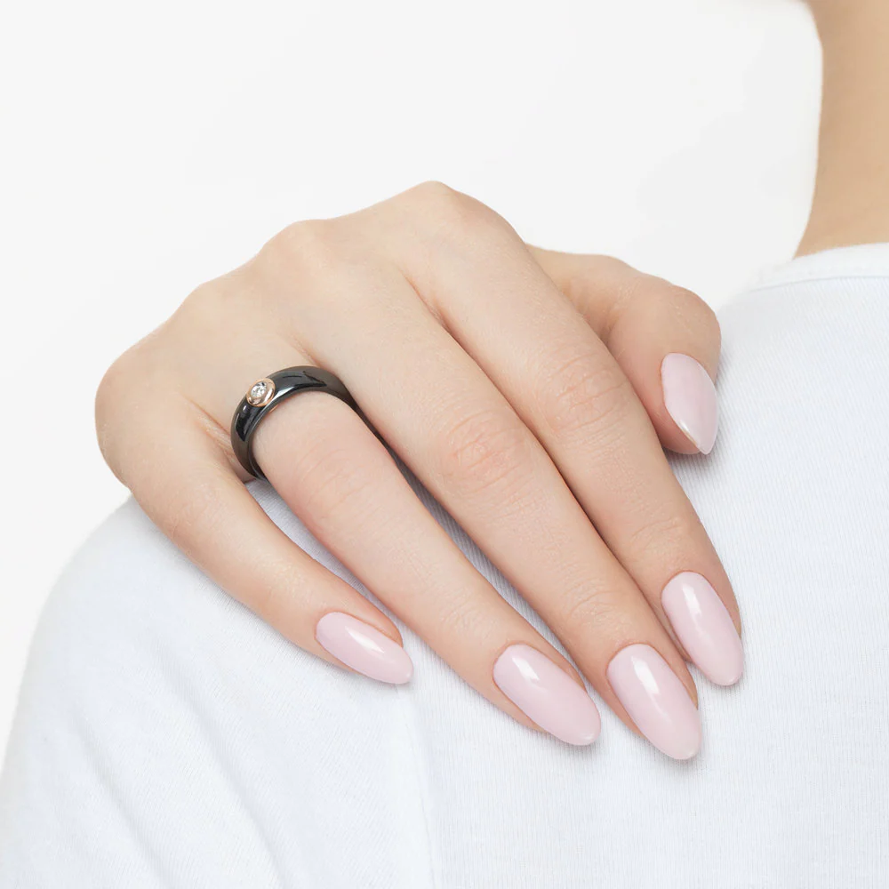 Ceramic Ring with Diamond and 14K/585 Yellow Gold - Image 4