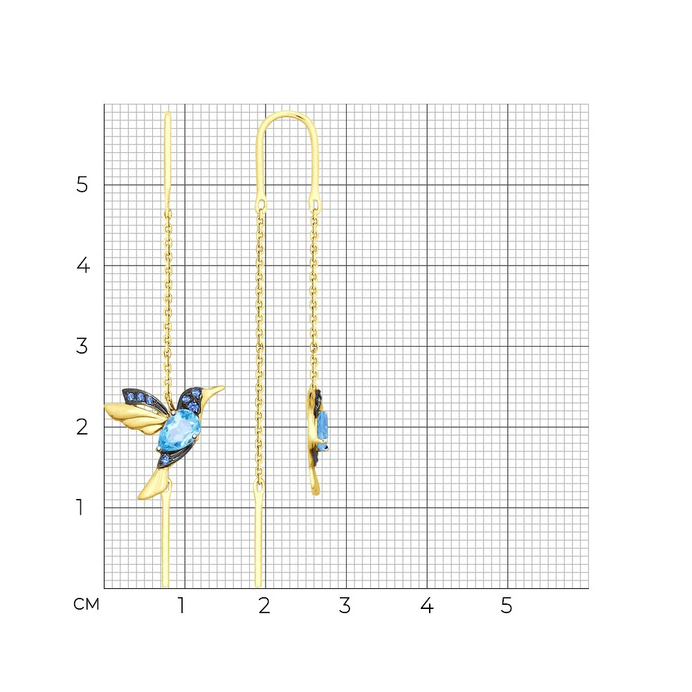 Thread Earrings in 14K/585 Yellow Gold with Swiss Topaz "Colibri" - Image 2