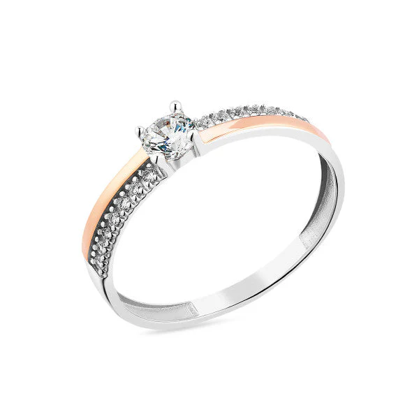 925 Sterling Ring with Cubic Zirconia and Rose Gold Overlays