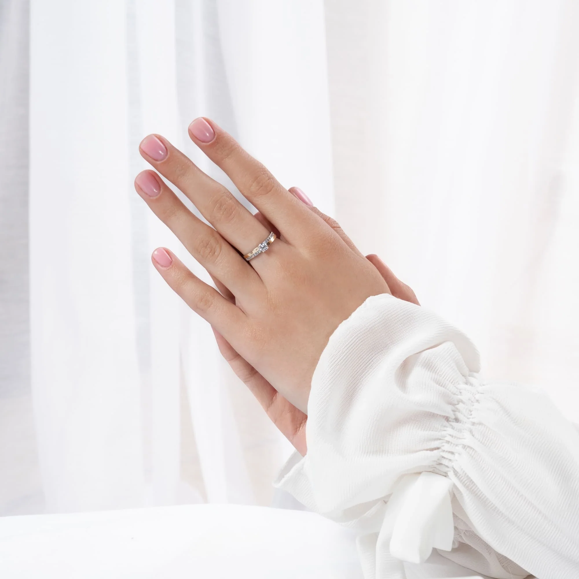 925 Sterling Ring with Cubic Zirconia and Rose Gold Overlays - Image 2