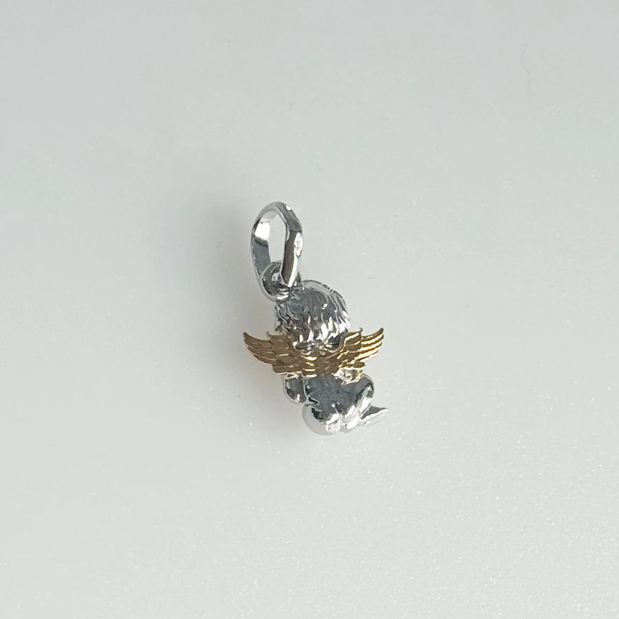 925 Sterling Silver Angel Religious Pendant with Yellow Gold Plated Details - Image 2