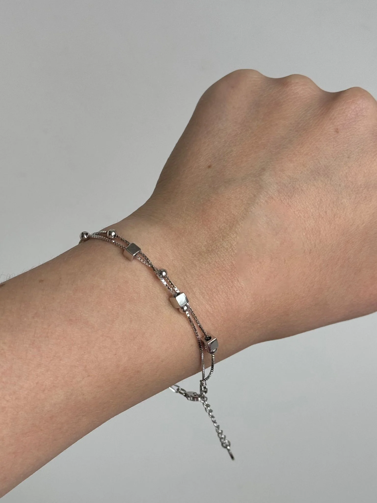 925 Sterling Silver Bracelet "Ball and Square" - Image 2