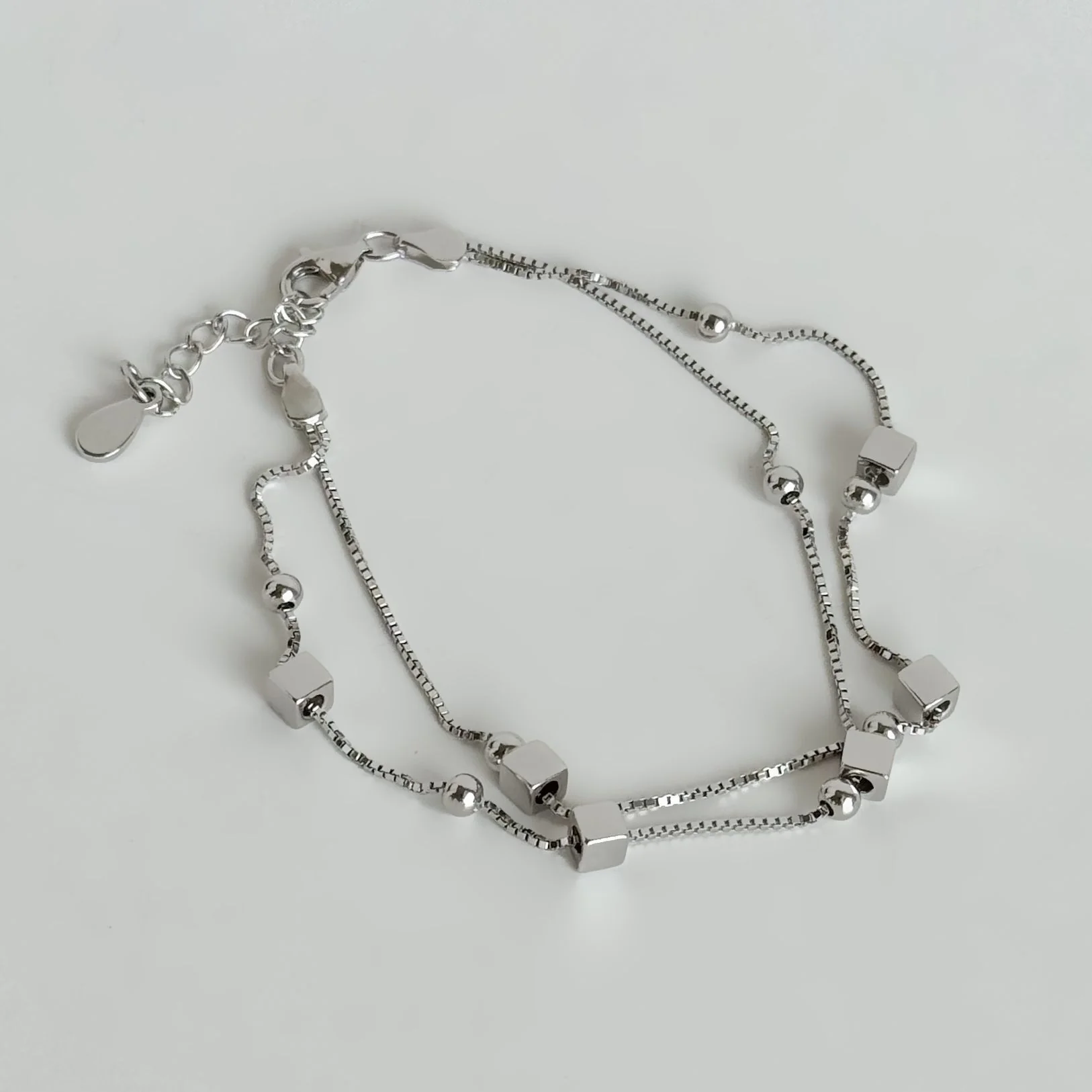 925 Sterling Silver Bracelet "Ball and Square" - Image 3