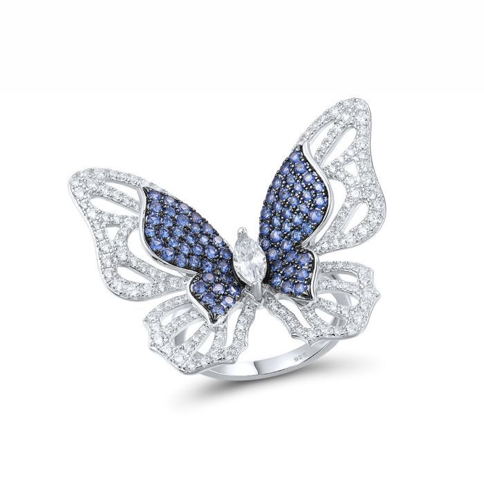 925 Sterling Silver Butterfly Ring with Cubic Zirconia