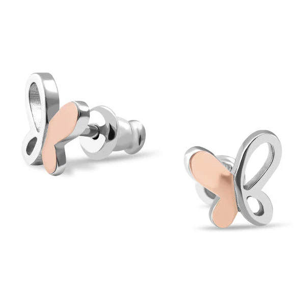925 Sterling Silver Butterfly Stud Earrings with Rose Gold Overlays - Image 2