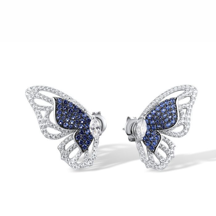 925 Sterling Silver Butterfly Stud Earrings with Cubic Zirconia