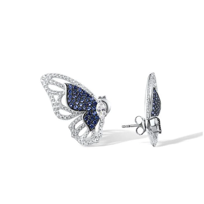 925 Sterling Silver Butterfly Stud Earrings with Cubic Zirconia - Image 2