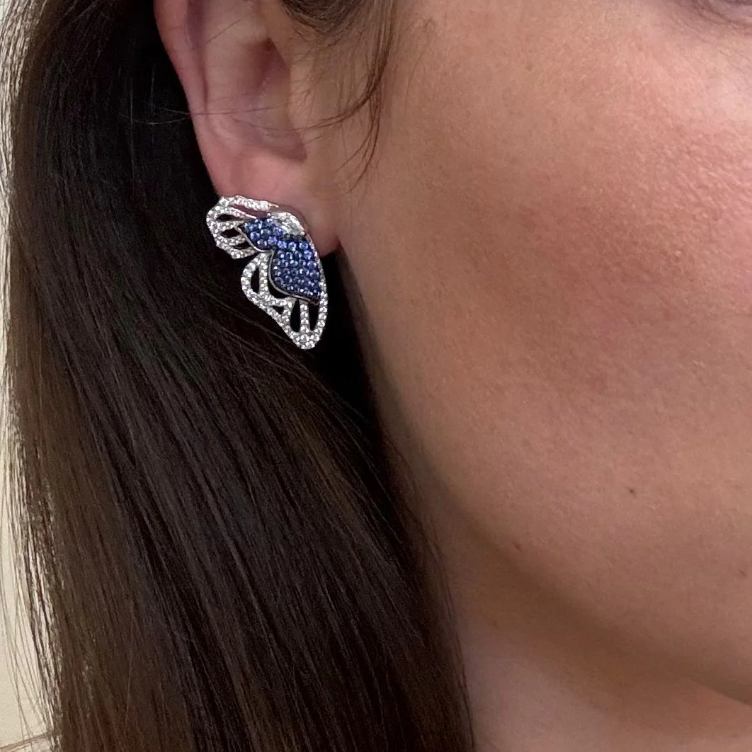 925 Sterling Silver Butterfly Stud Earrings with Cubic Zirconia - Image 3