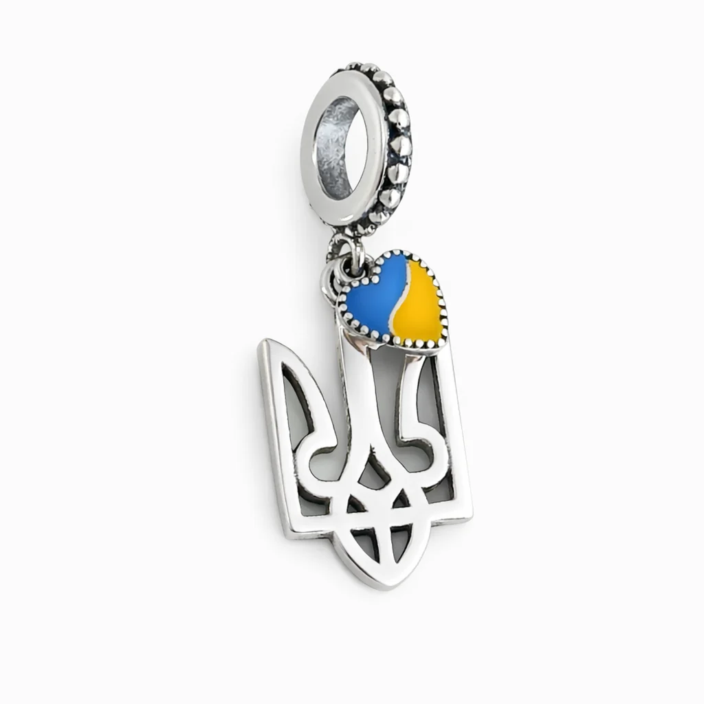 925 Sterling Silver Charm Pendant "Tryzub" with Enamel