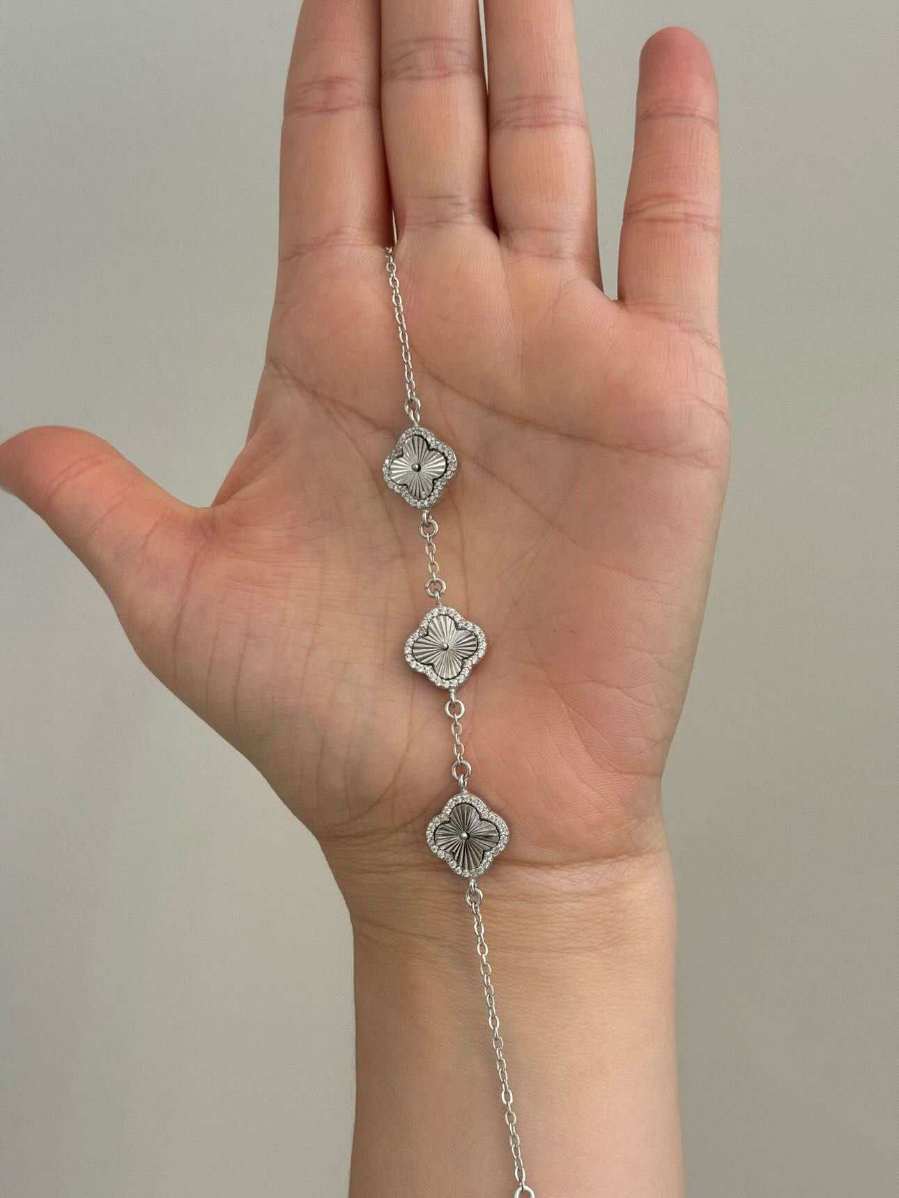 925 Sterling Silver Clover Bracelet with Cubic Zirconia - Image 2