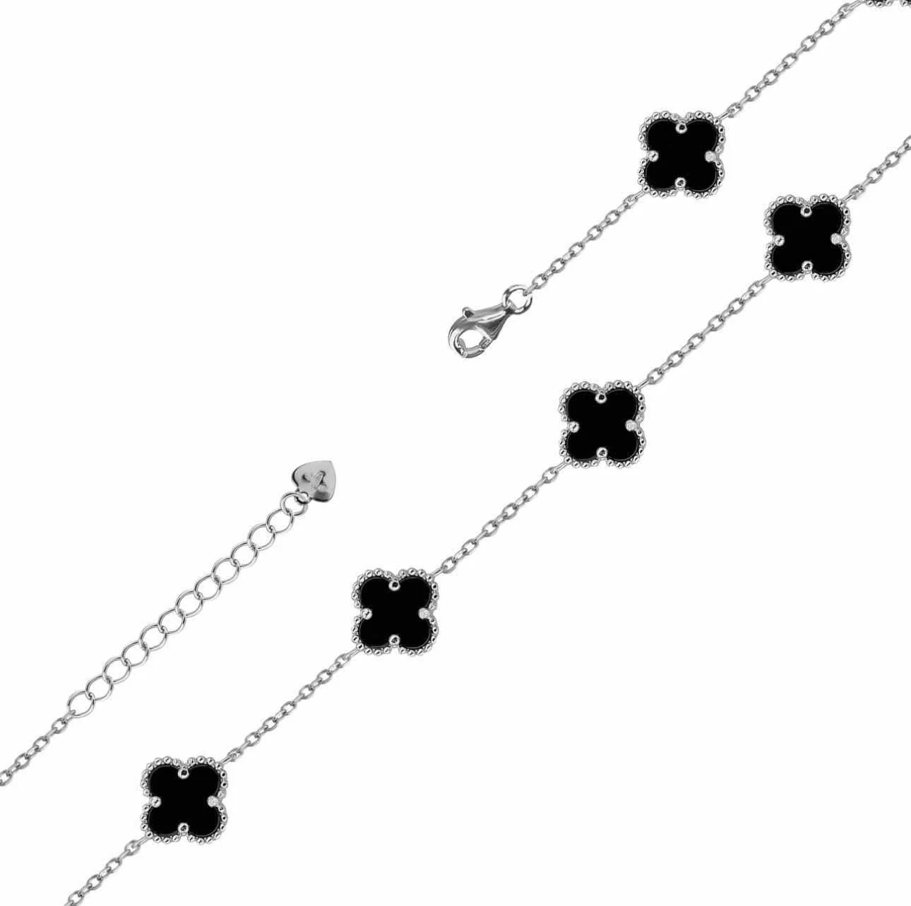 925 Sterling Silver Clover Bracelet with Onyx