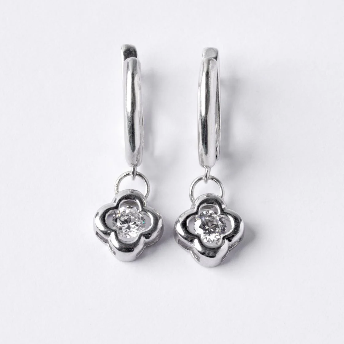 925 Sterling Silver Clover Earrings with Cubic Zirconia - Image 3