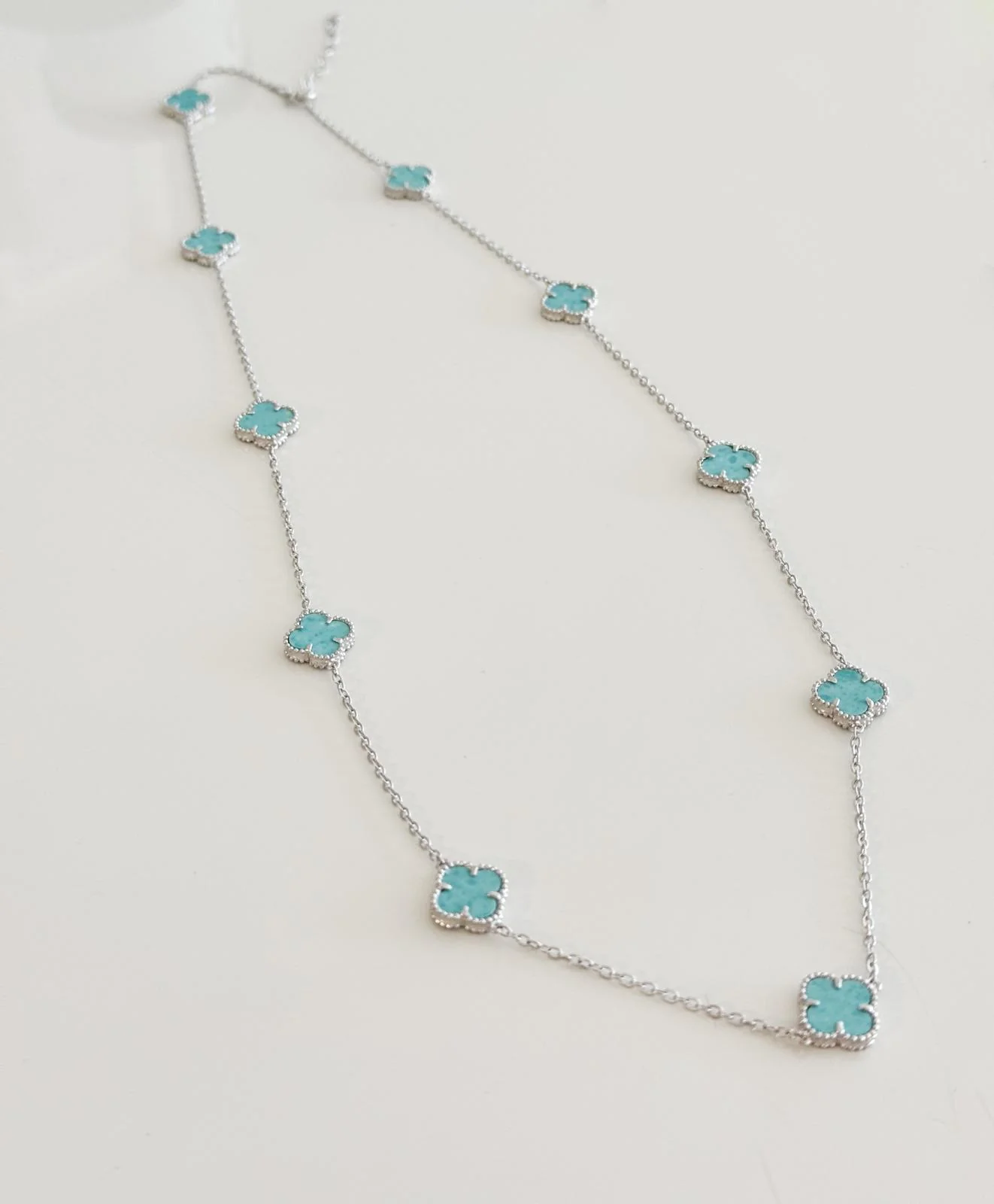 925 Sterling Silver Clover Necklace with Amazonite