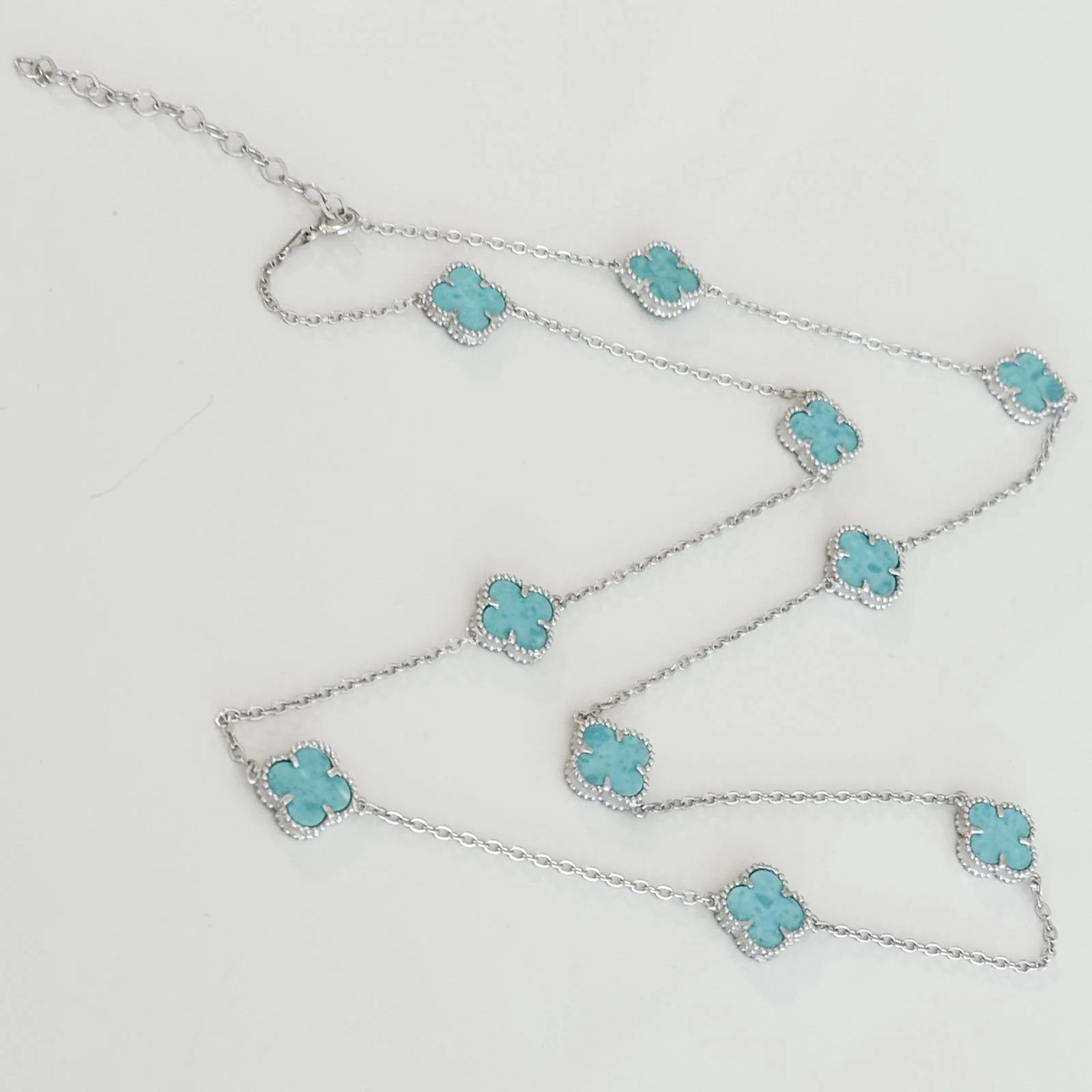925 Sterling Silver Clover Necklace with Amazonite - Image 2
