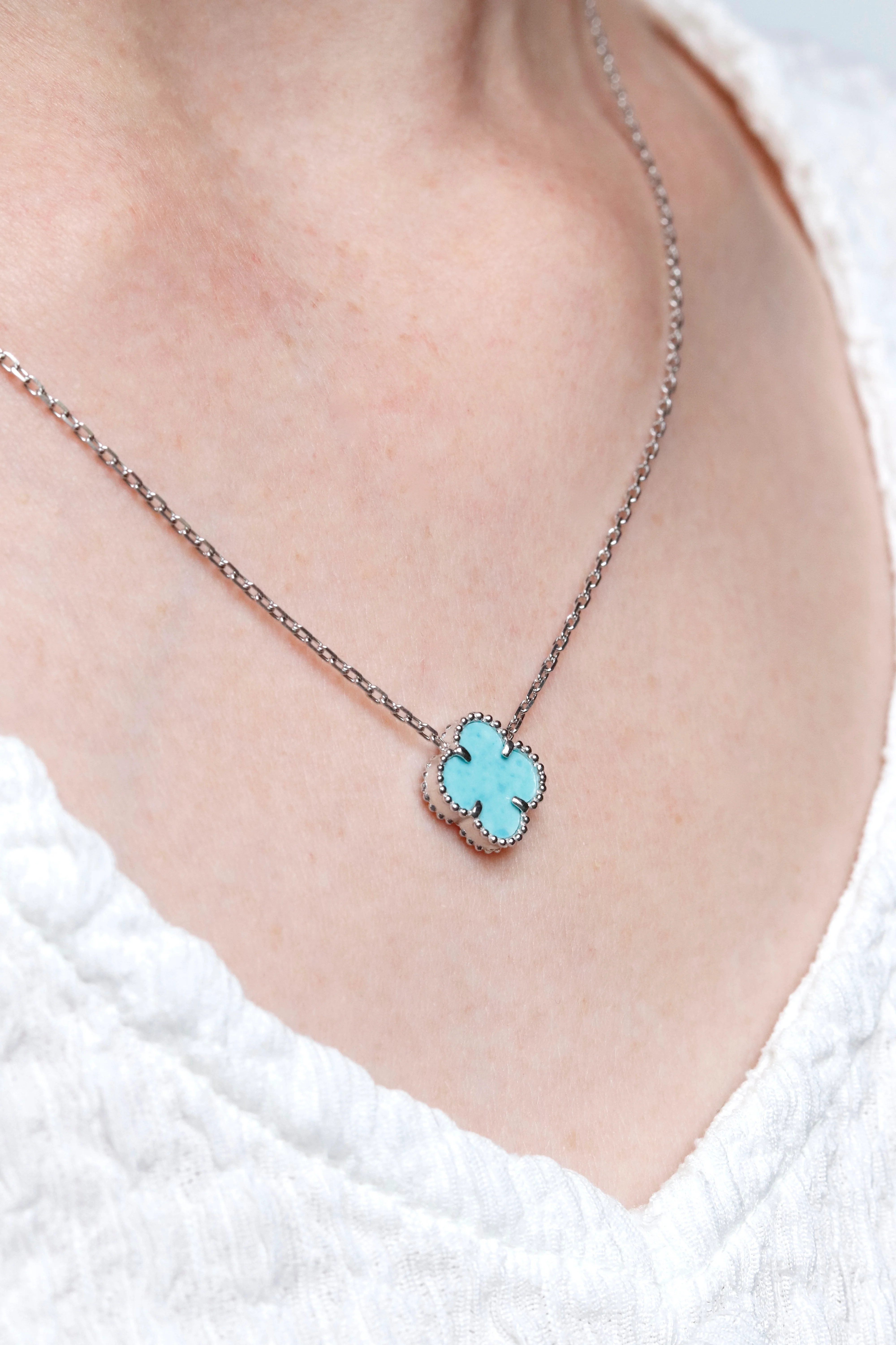 925 Sterling Silver Clover Necklace with Amazonite - Image 2
