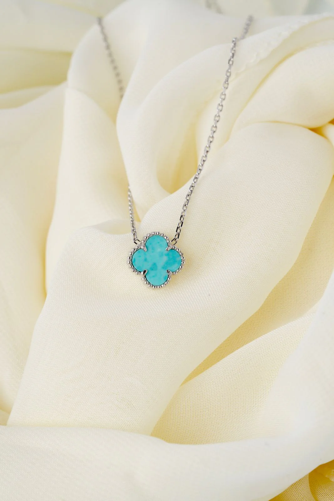 925 Sterling Silver Clover Necklace with Amazonite - Image 4