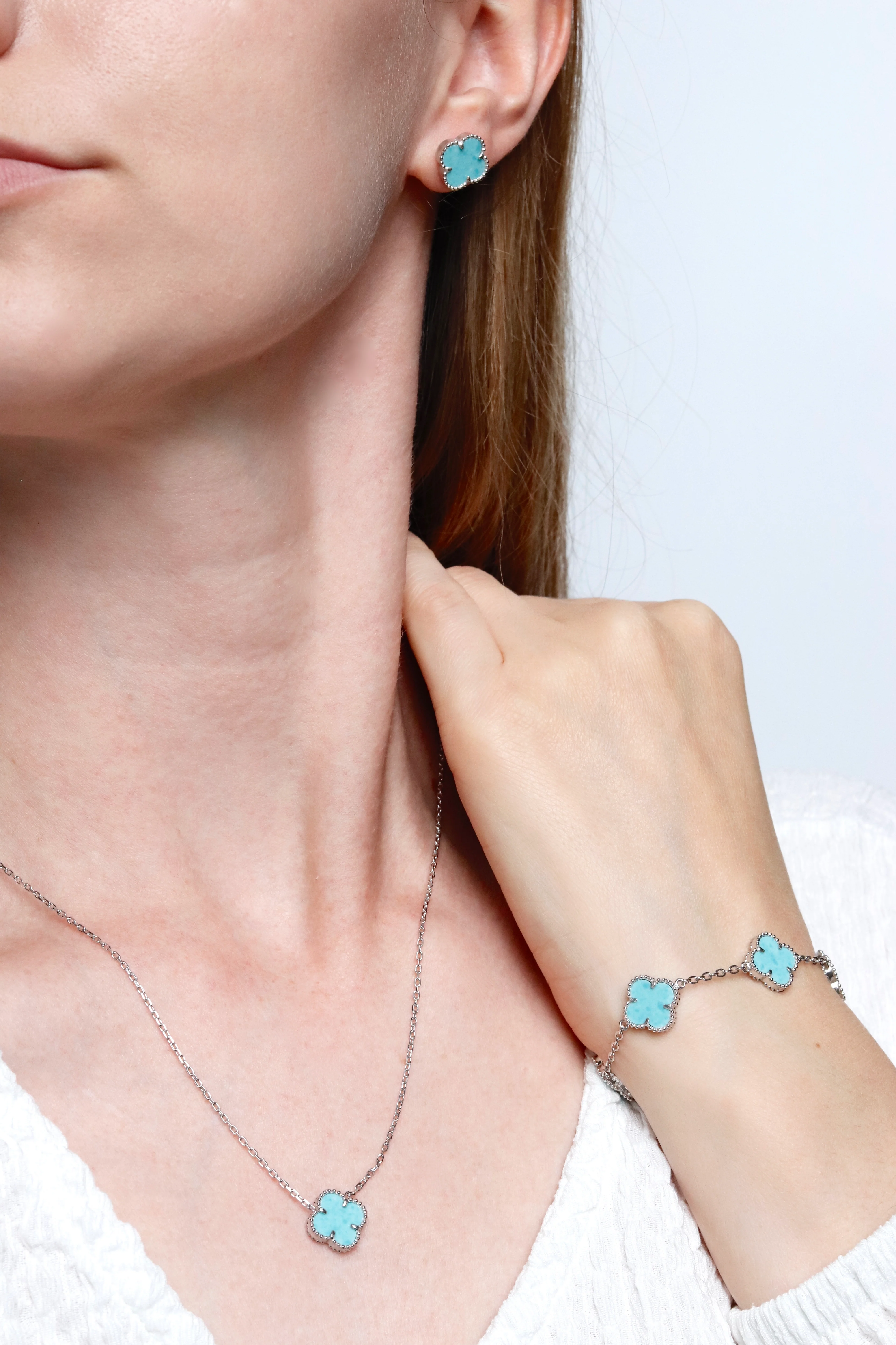 925 Sterling Silver Clover Necklace with Amazonite - Image 5