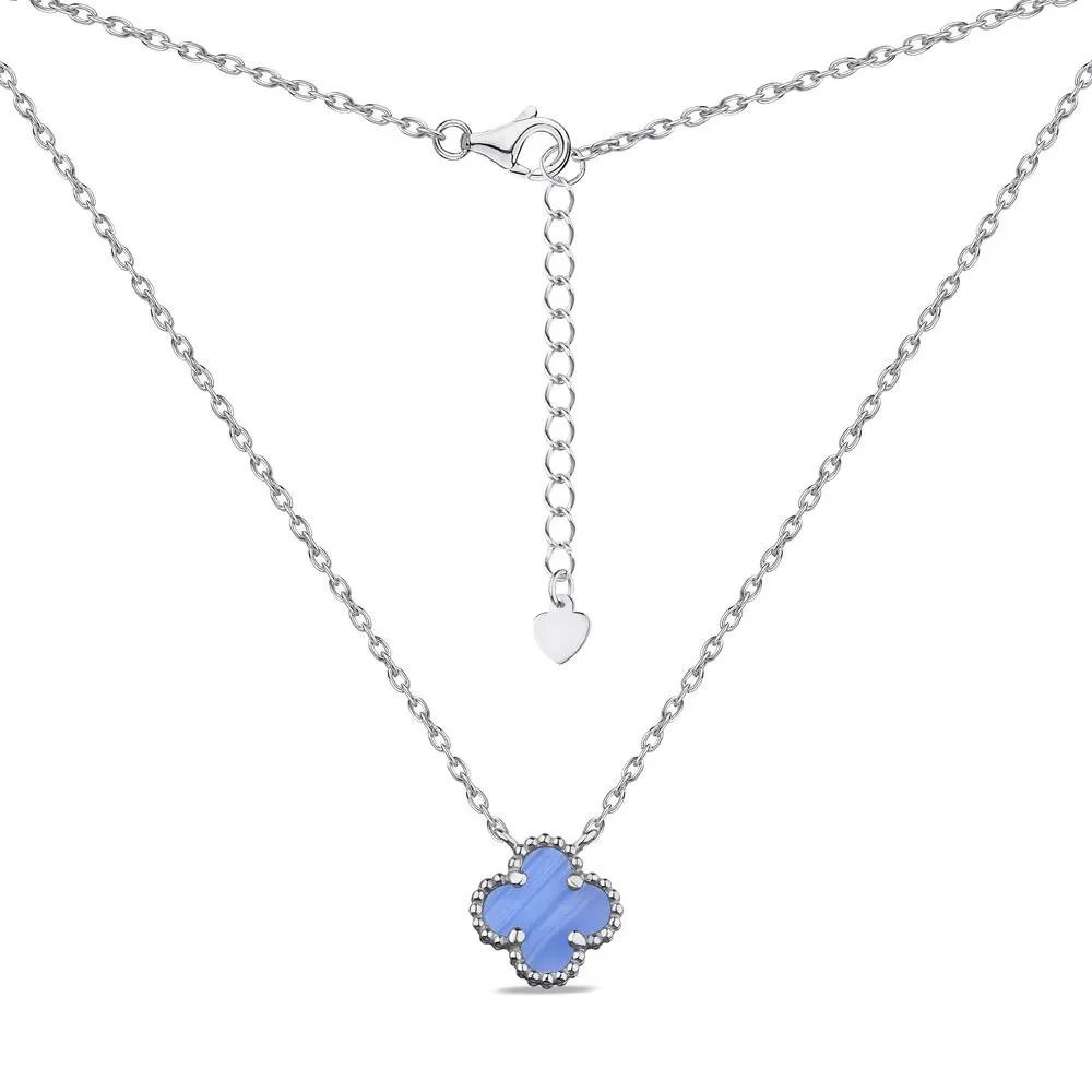 925 Sterling Silver Clover Necklace with Chalcedony - Image 2