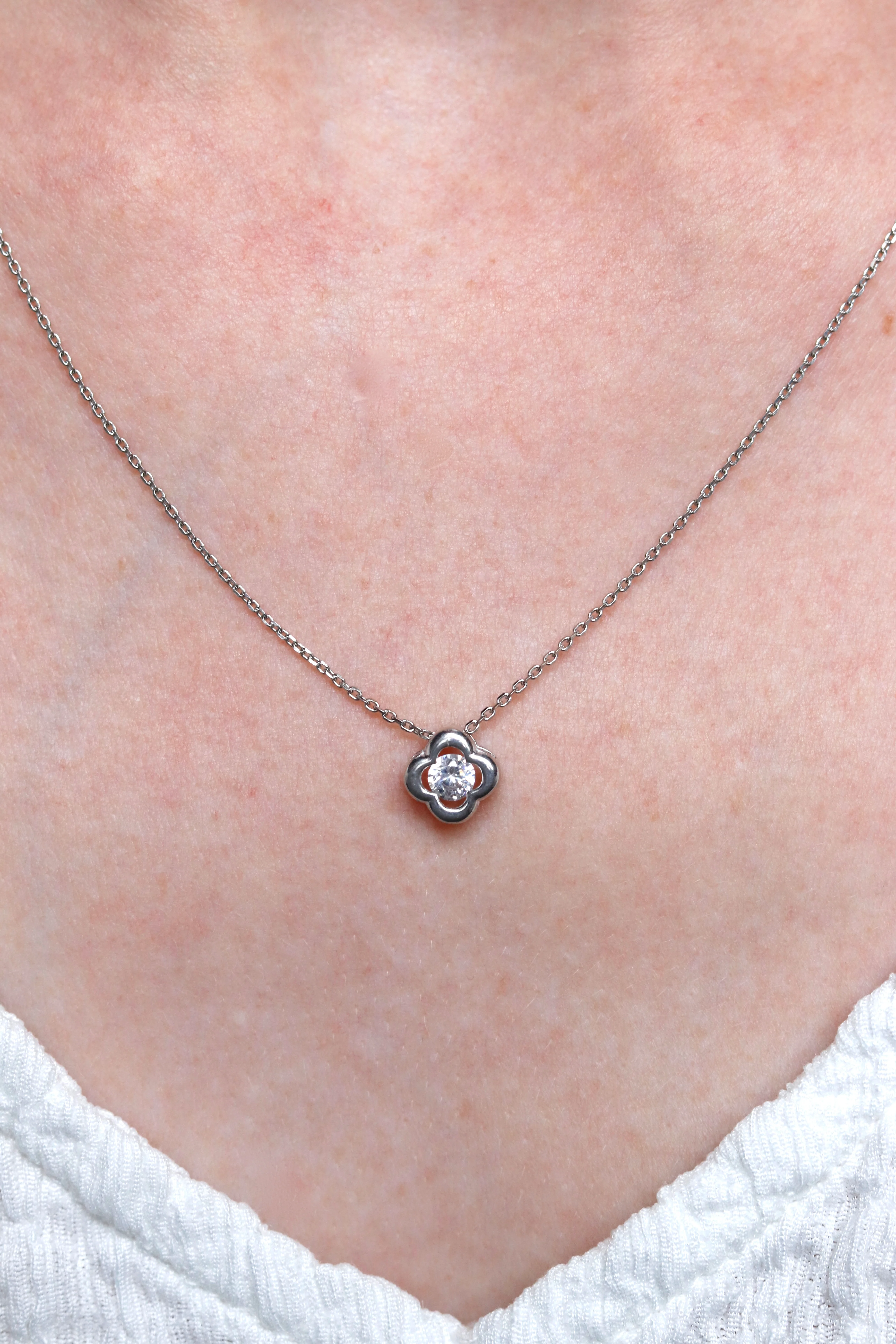 925 Sterling Silver Clover Necklace with Cubic Zirconia - Image 2