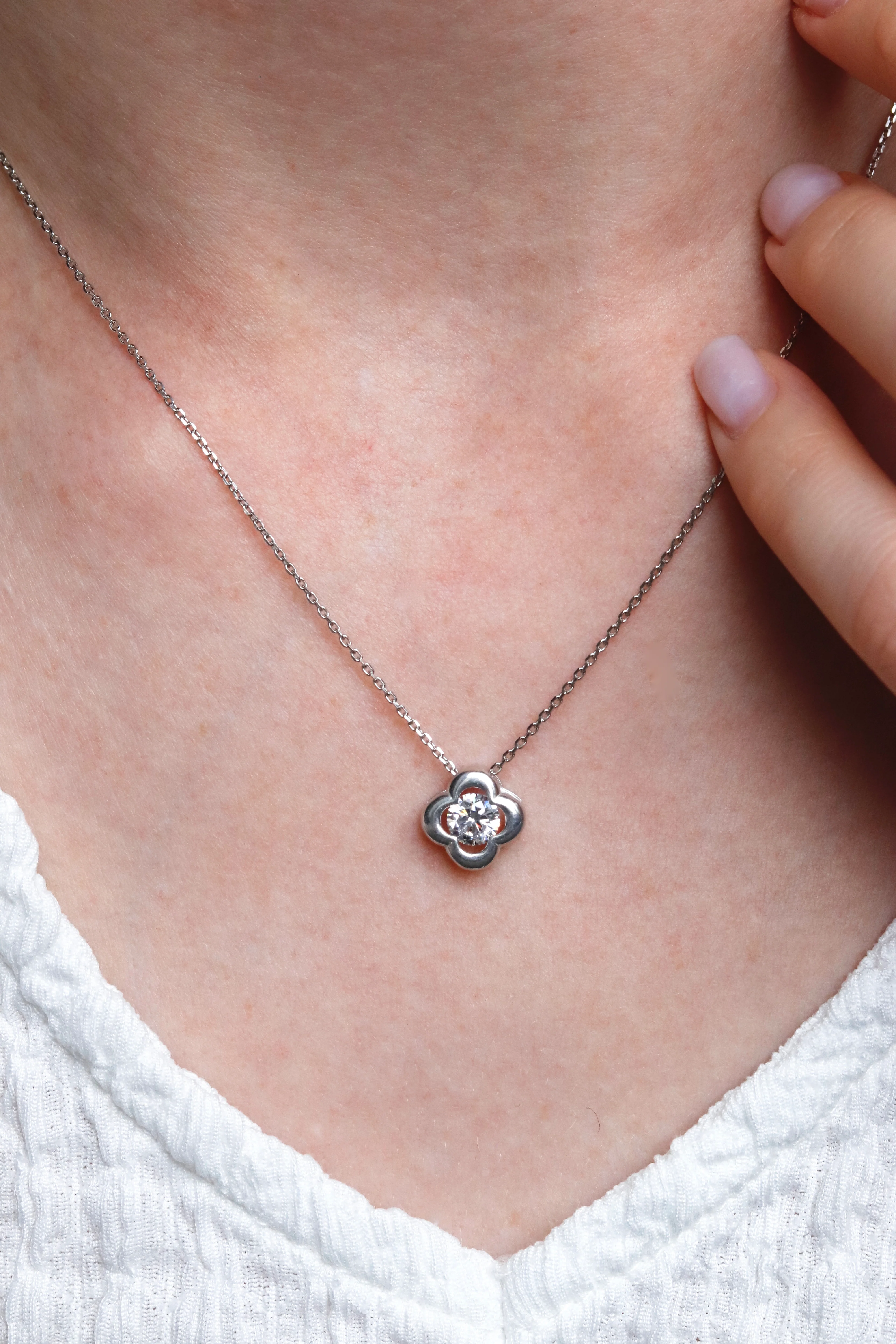 925 Sterling Silver Clover Necklace with Cubic Zirconia - Image 2