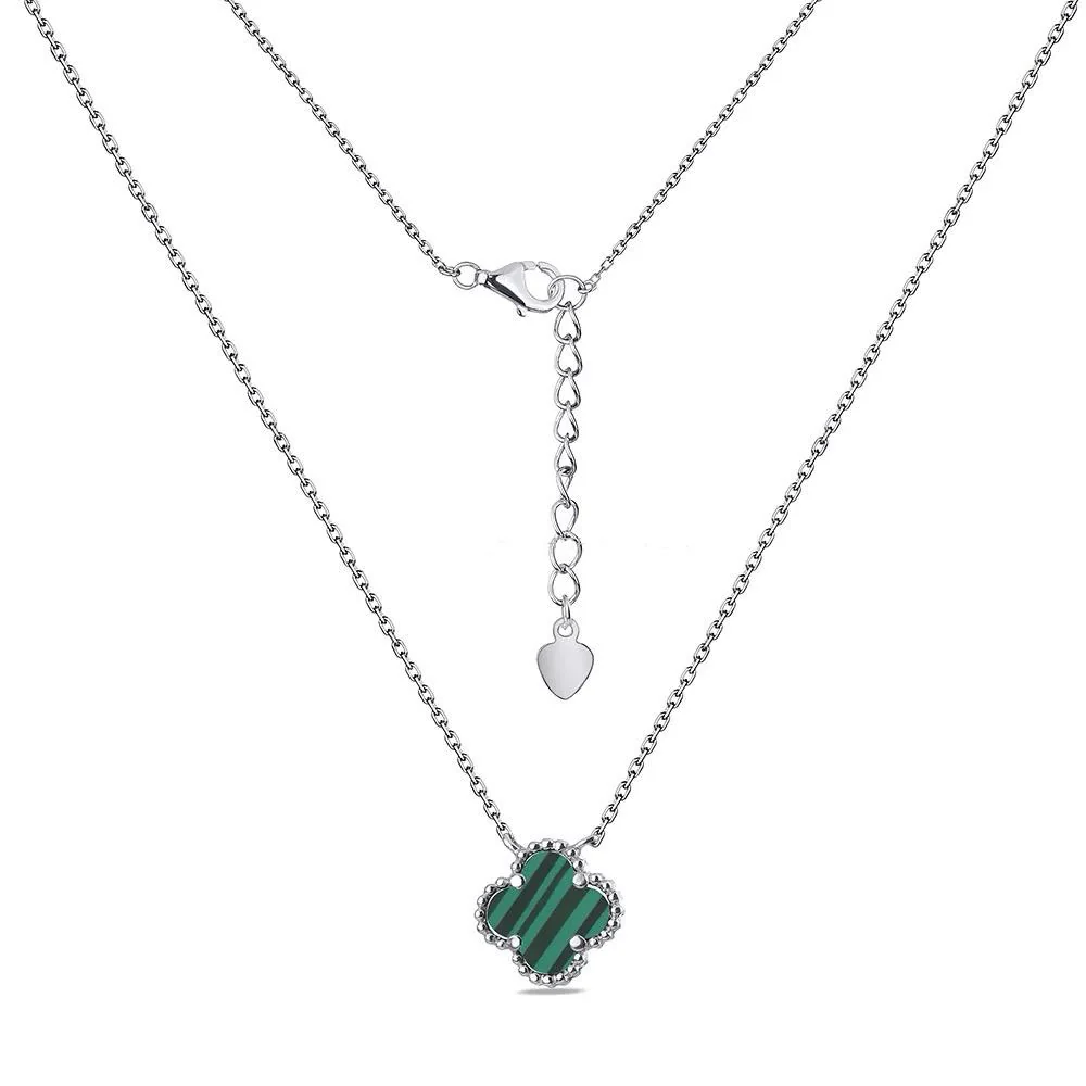 925 Sterling Silver Clover Necklace with Malachite - Image 2