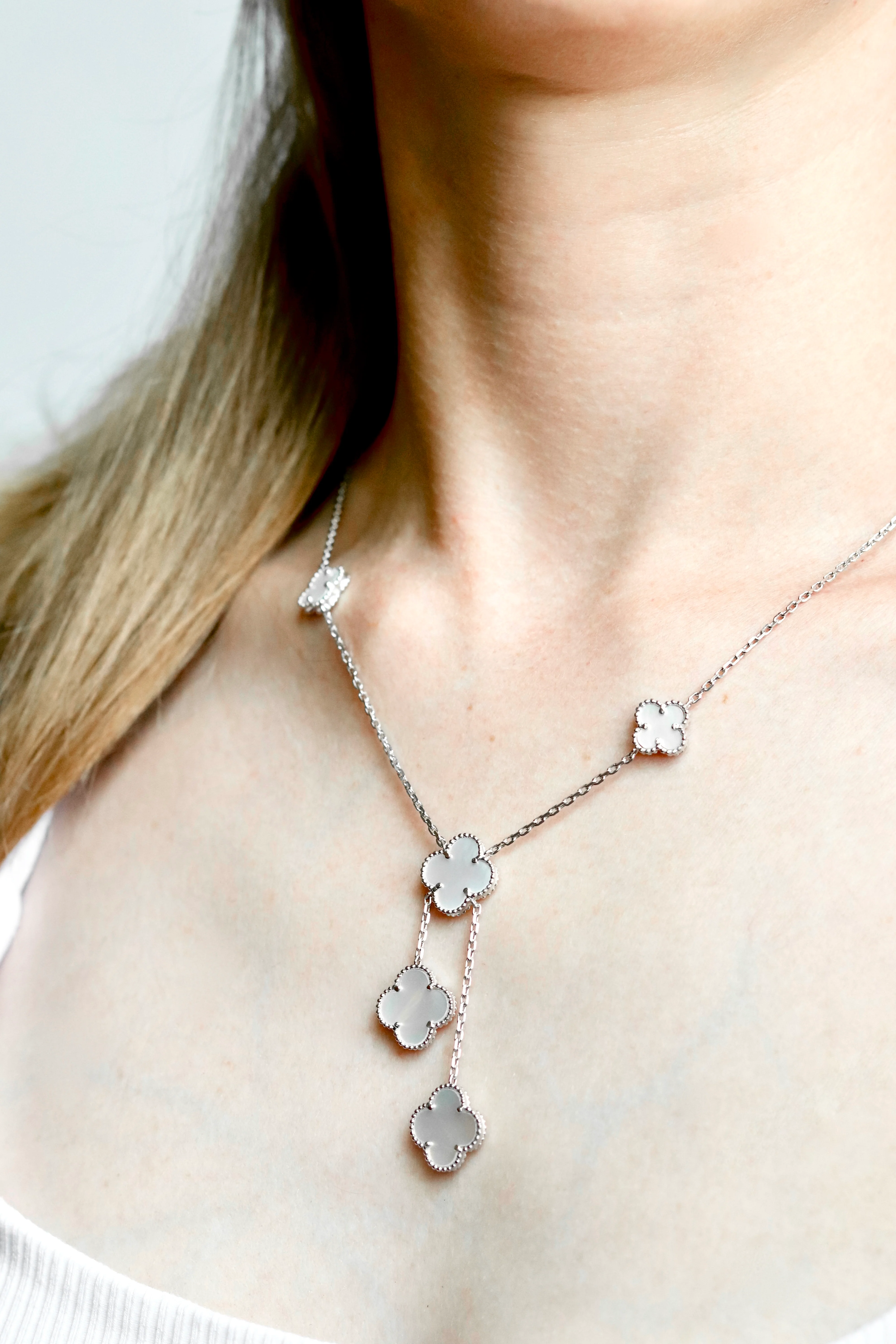 925 Sterling Silver Clover Necklace with Mother of Pearl - Image 2