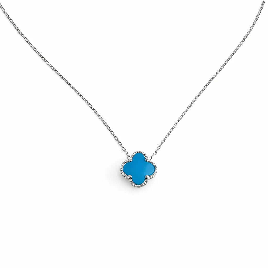 925 Sterling Silver Clover Necklace with Onyx