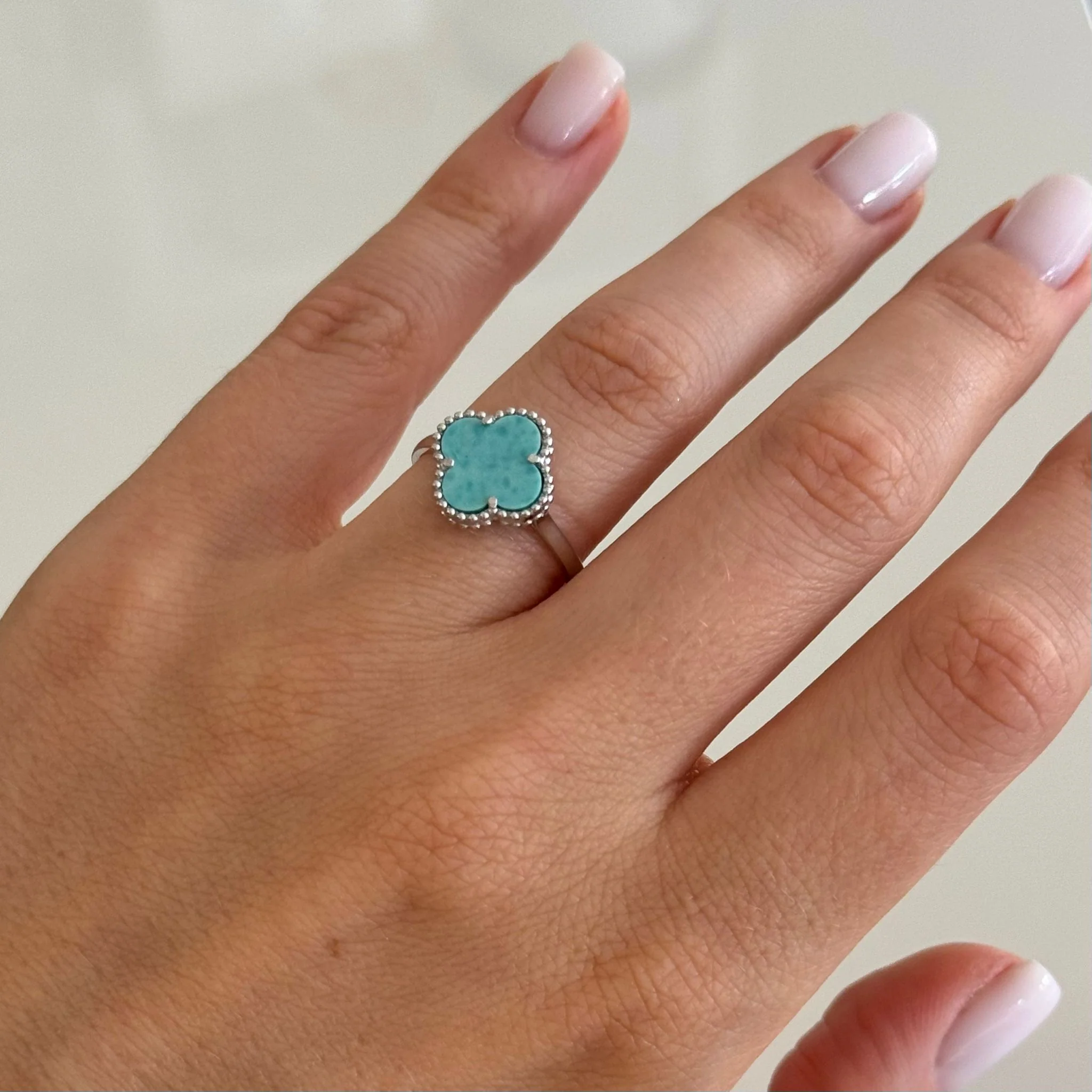 925 Sterling Silver Clover Ring with Amazonite - Image 2