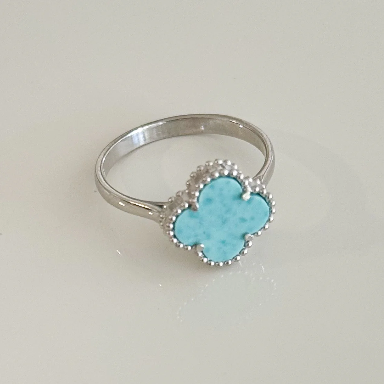 925 Sterling Silver Clover Ring with Amazonite - Image 3