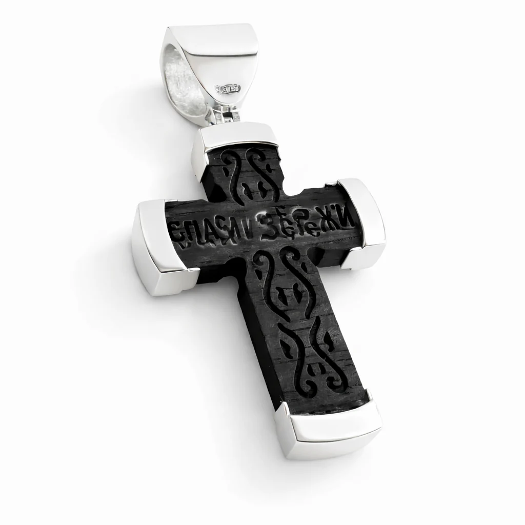 925 Sterling Silver and Ebony Wood Cross - Image 2