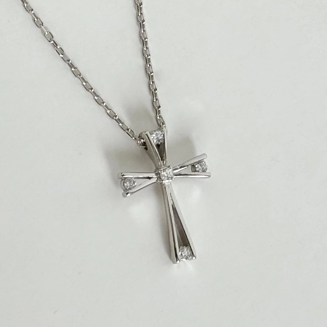 925 Sterling Silver Cross Necklace with Cubic Zirconia - Image 2