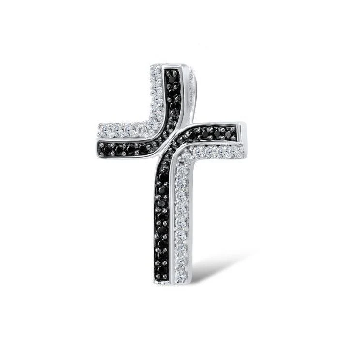 925 Sterling Silver Cross with Black Spinel and White Cubic Zirconia