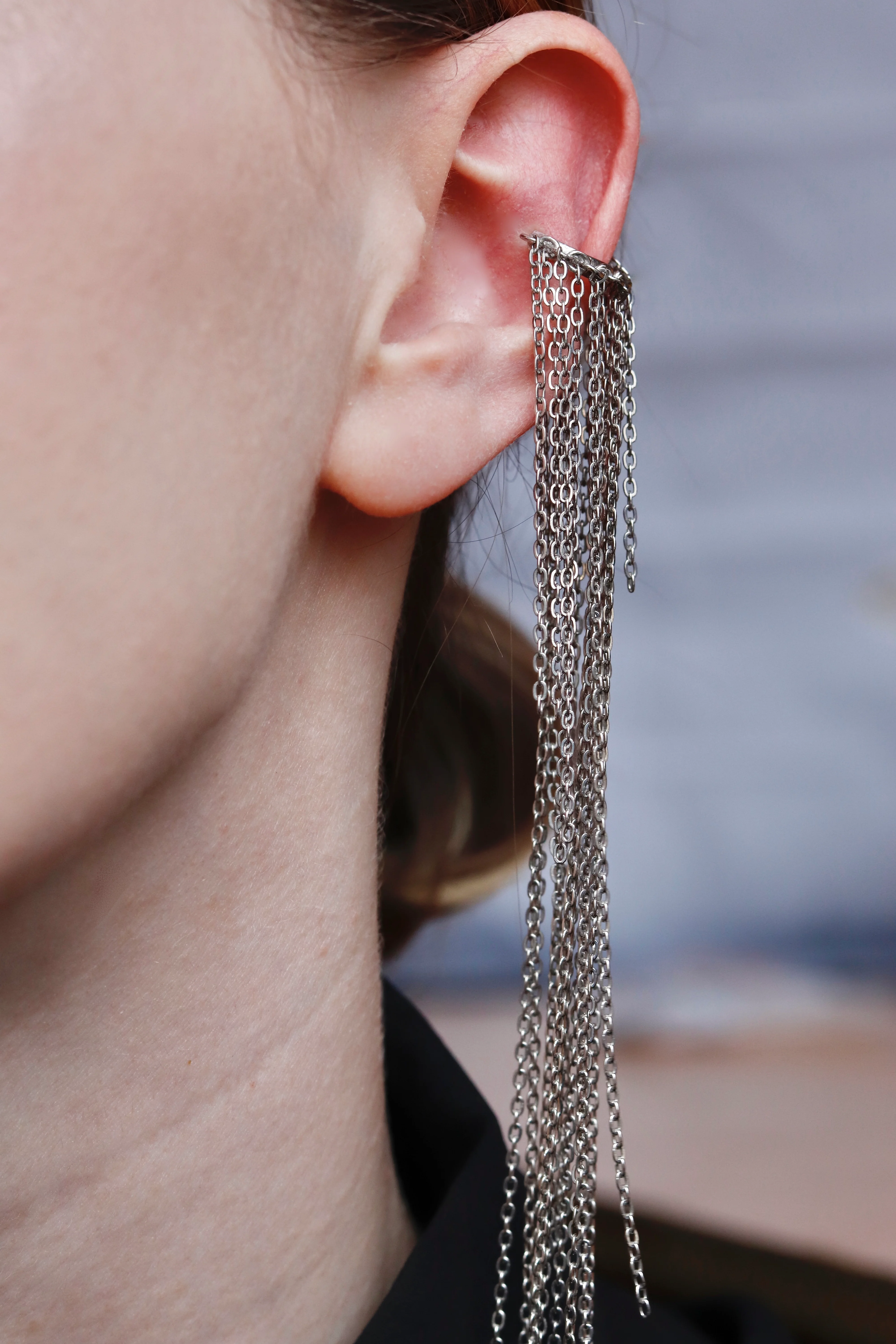 925 Sterling Silver Cuff Earring with Chains - Image 2