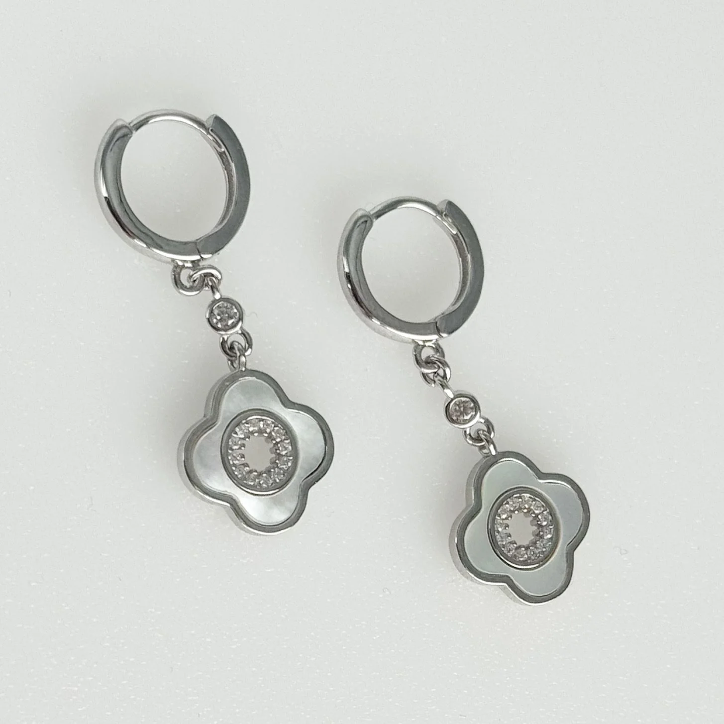 925 Sterling Silver Drop Clover Earrings with Mother of Pearl and Cubic Zirconia - Image 10