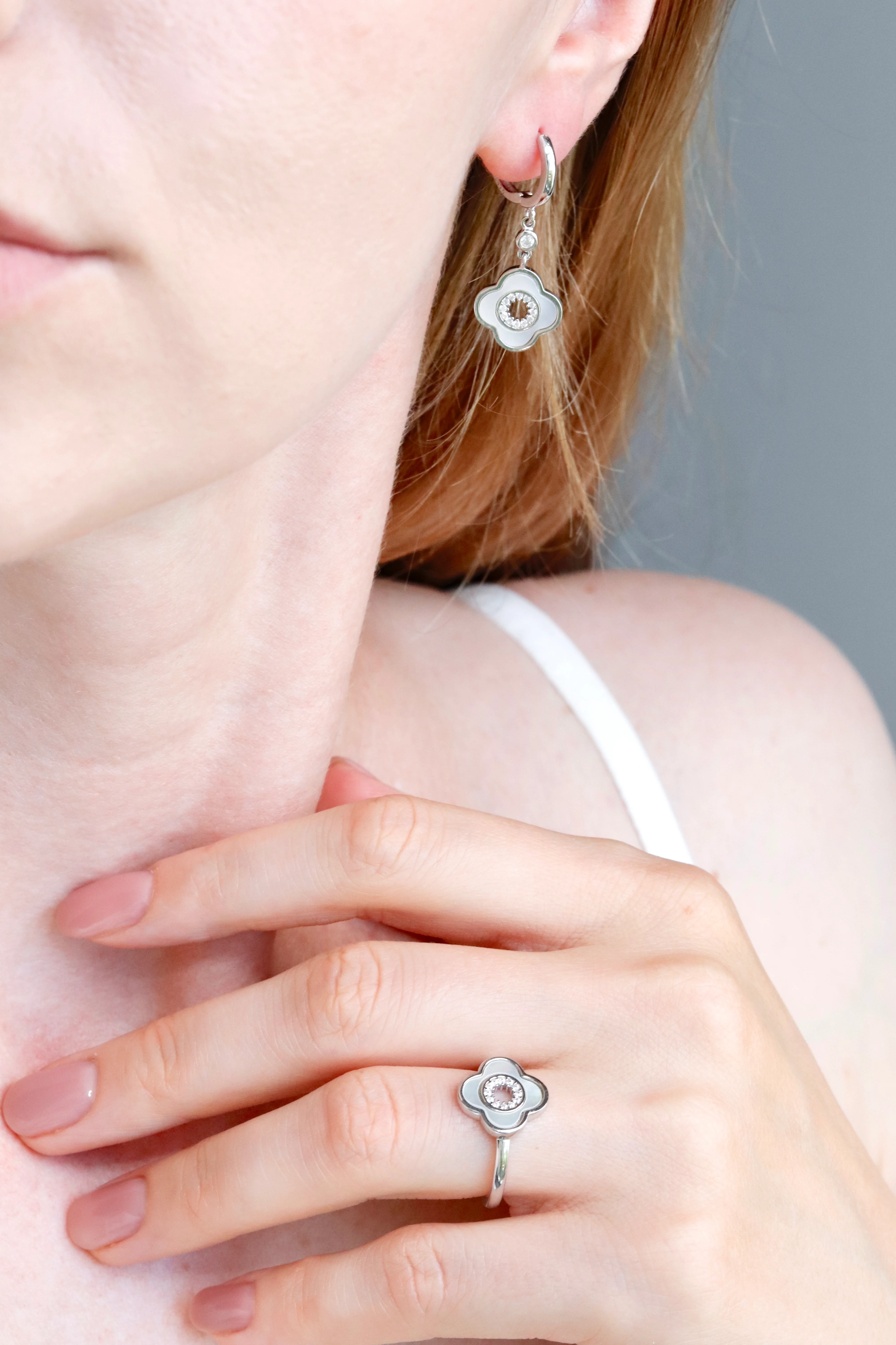 925 Sterling Silver Drop Clover Earrings with Mother of Pearl and Cubic Zirconia - Image 5