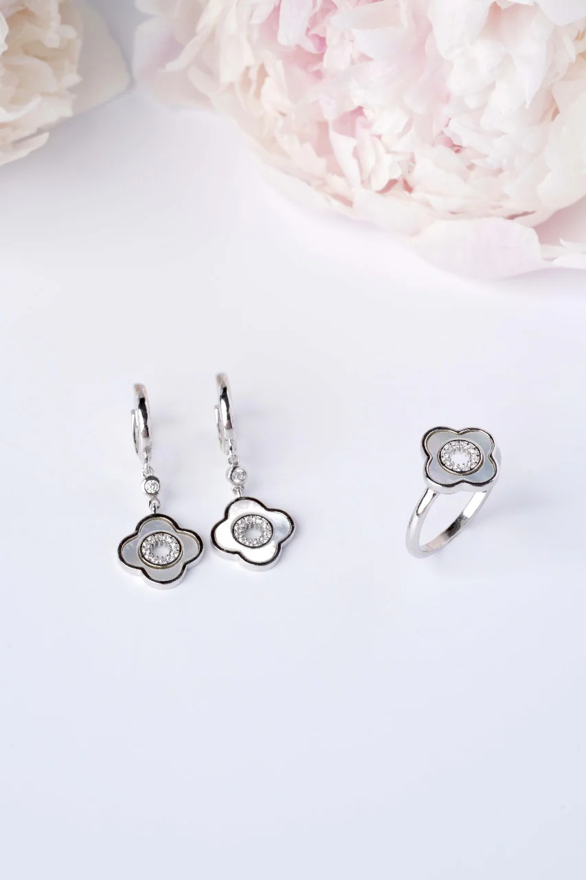 925 Sterling Silver Drop Clover Earrings with Mother of Pearl and Cubic Zirconia - Image 9