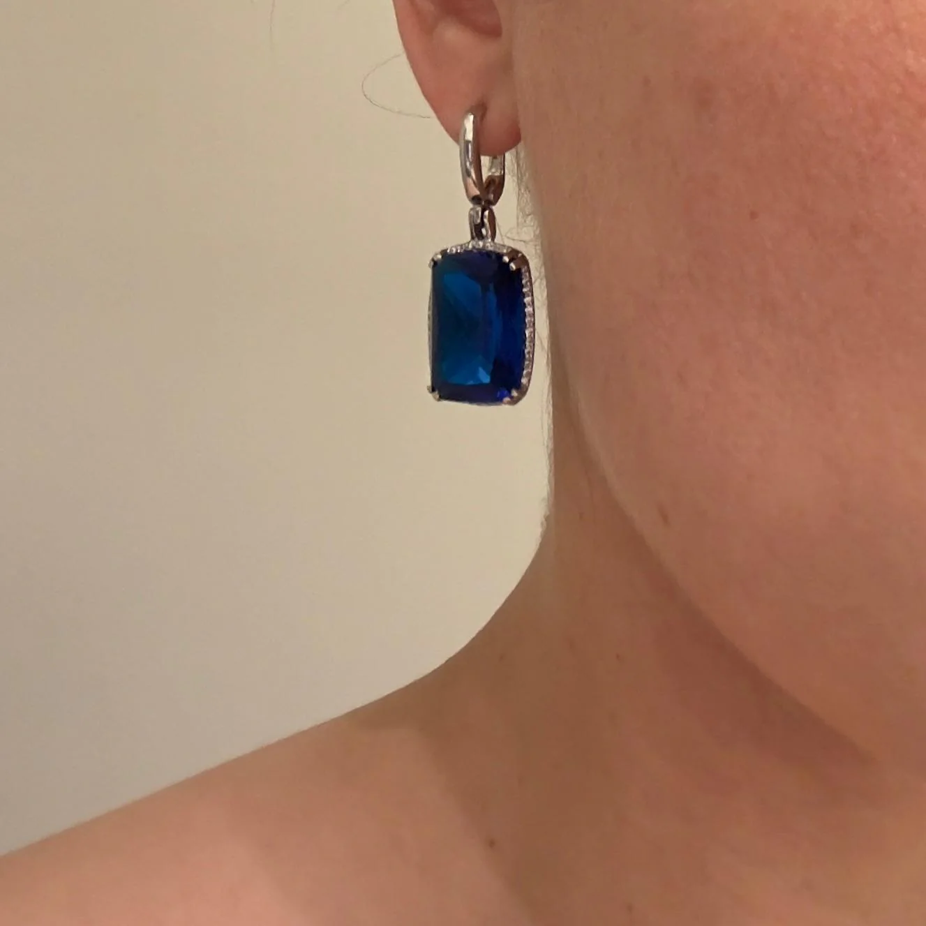 925 Sterling Silver Drop Earrings with Blue Quartz and Clear Cubic Zirconia - Image 2