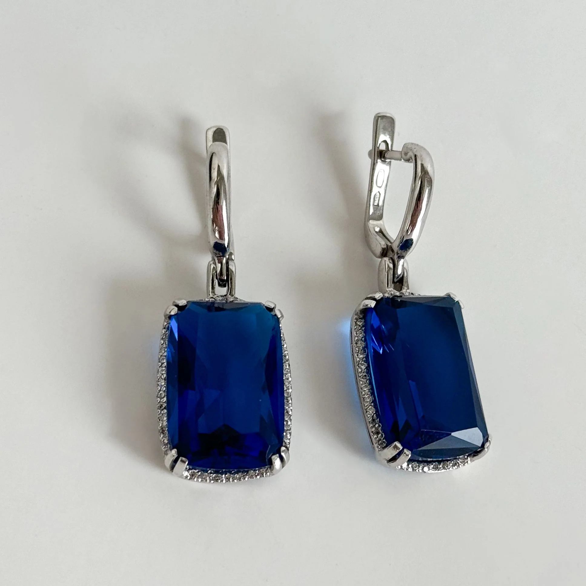925 Sterling Silver Drop Earrings with Blue Quartz and Clear Cubic Zirconia - Image 3