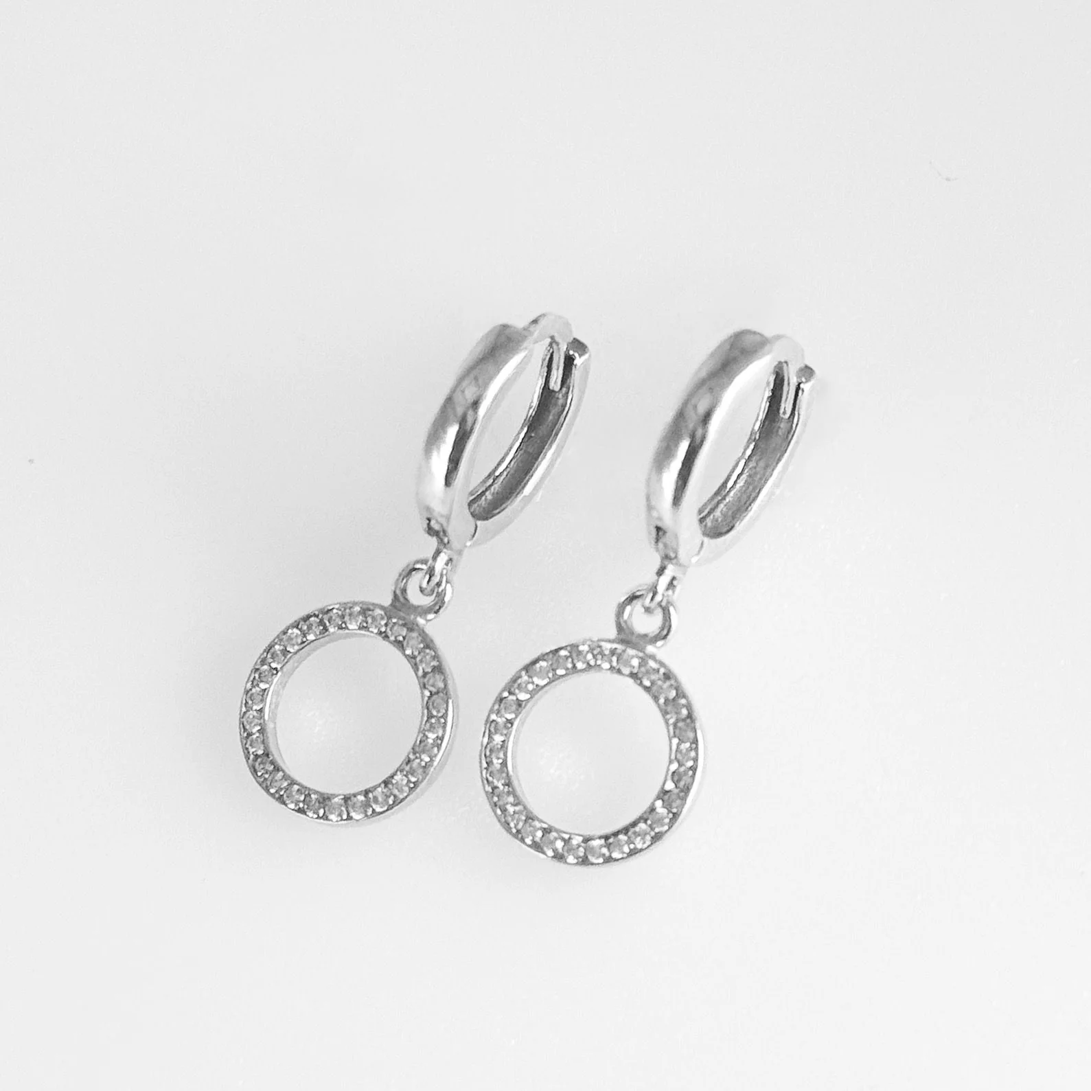 925 Sterling Silver Drop Circles Earrings with Cubic Zirconia