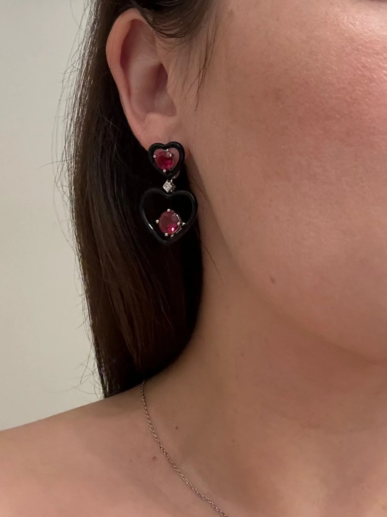 925 Sterling Silver Drop Earrings with Enamel,Red Nano Crystal, Cubic Zirconia - Image 2