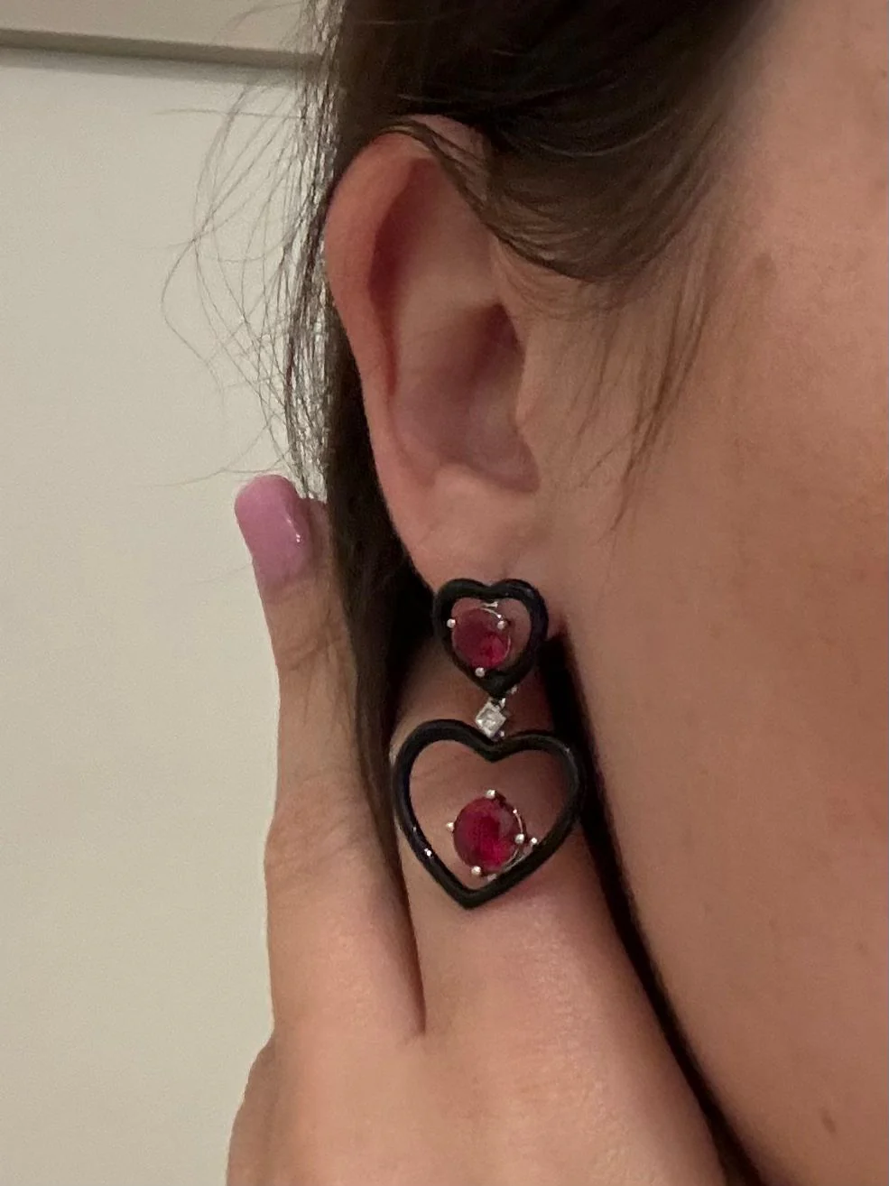 925 Sterling Silver Drop Earrings with Enamel,Red Nano Crystal, Cubic Zirconia - Image 3