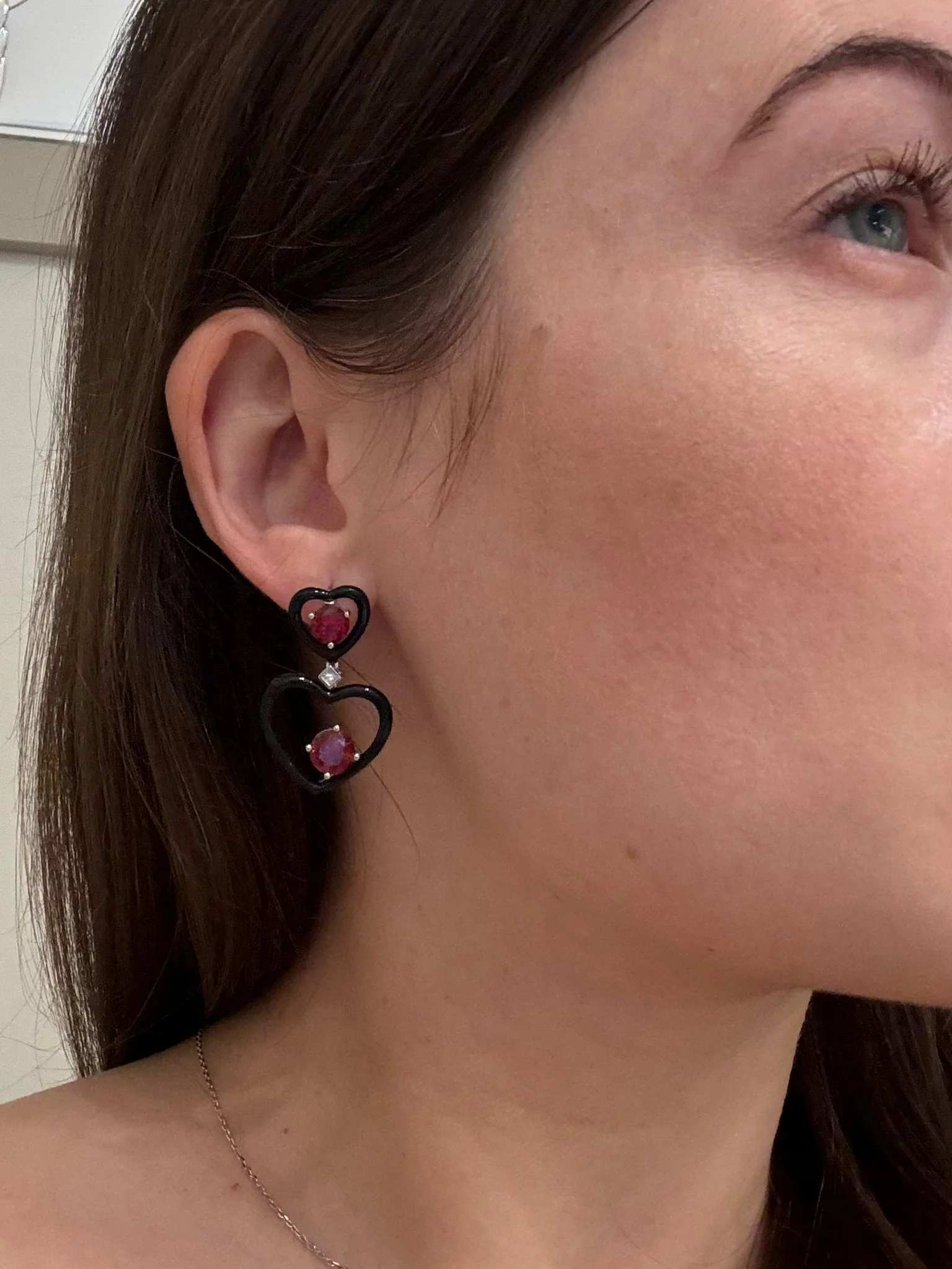 925 Sterling Silver Drop Earrings with Enamel,Red Nano Crystal, Cubic Zirconia - Image 4