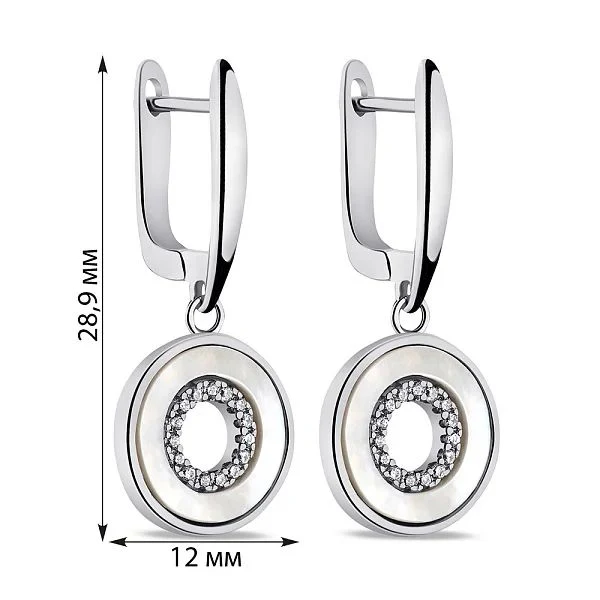 925 Sterling Silver Drop Earrings with Mother of Pearl and Cubic Zirconia - Image 2