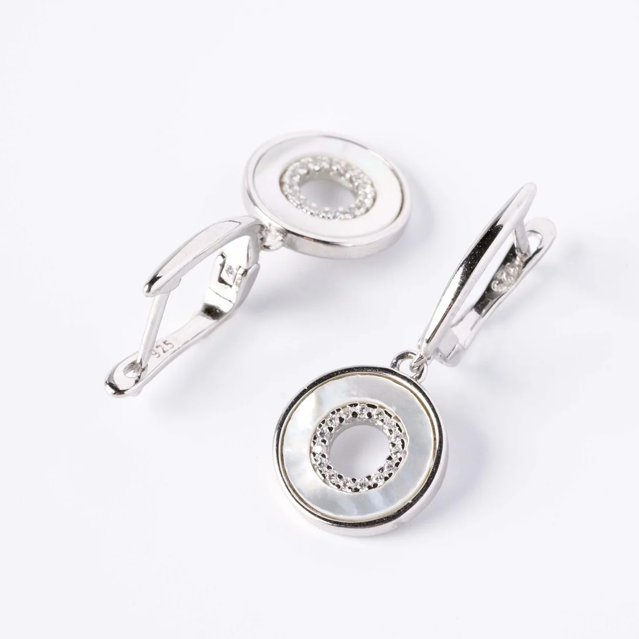 925 Sterling Silver Drop Earrings with Mother of Pearl and Cubic Zirconia - Image 3