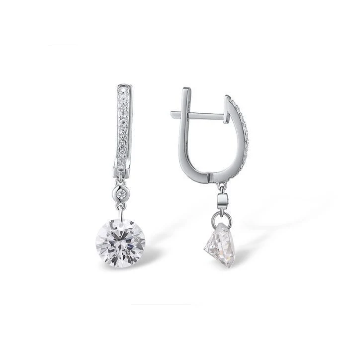 925 Sterling Silver Drop Earrings with White Cubic Zirconia - Image 2